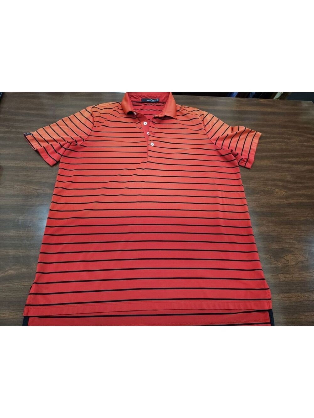 Ralph Lauren RLX Golf Polo Shirt Men's Large Red Orange Black Stripe Performance